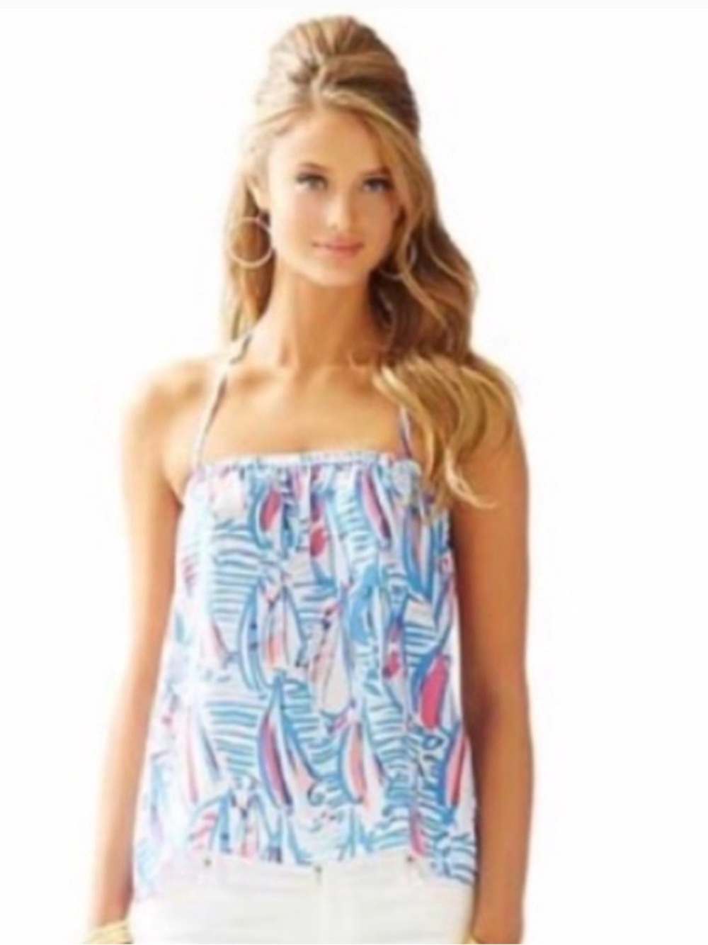 Lilly Pulitzer 100% Silk Spaghetti Strap Halter Top - size XS